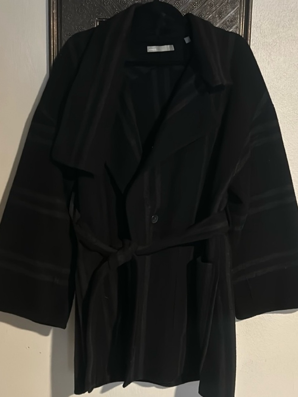 Vince Black Belted Drape Front Jacket Coat XL Elegant and Chic!